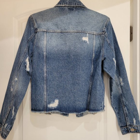 Vervet Night Rider Pocketed Distressed Denim Jacket Size S - Picture 2 of 6